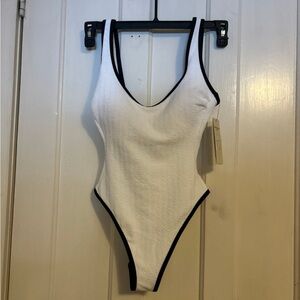No Boundaries White Swimsuit with Black Accents